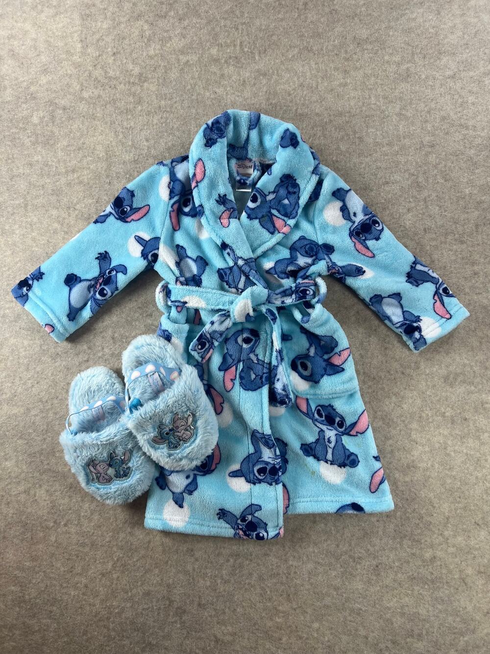 Disney Stitch Plush Robe Size 4 and Slippers Toddler Size 9/10